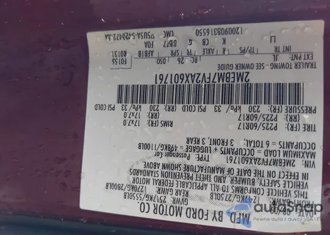 2010 Mercury Grand Marquis Ls (Fleet Only) from USA, damaged, VIN 2MEBM7FV2AX601761